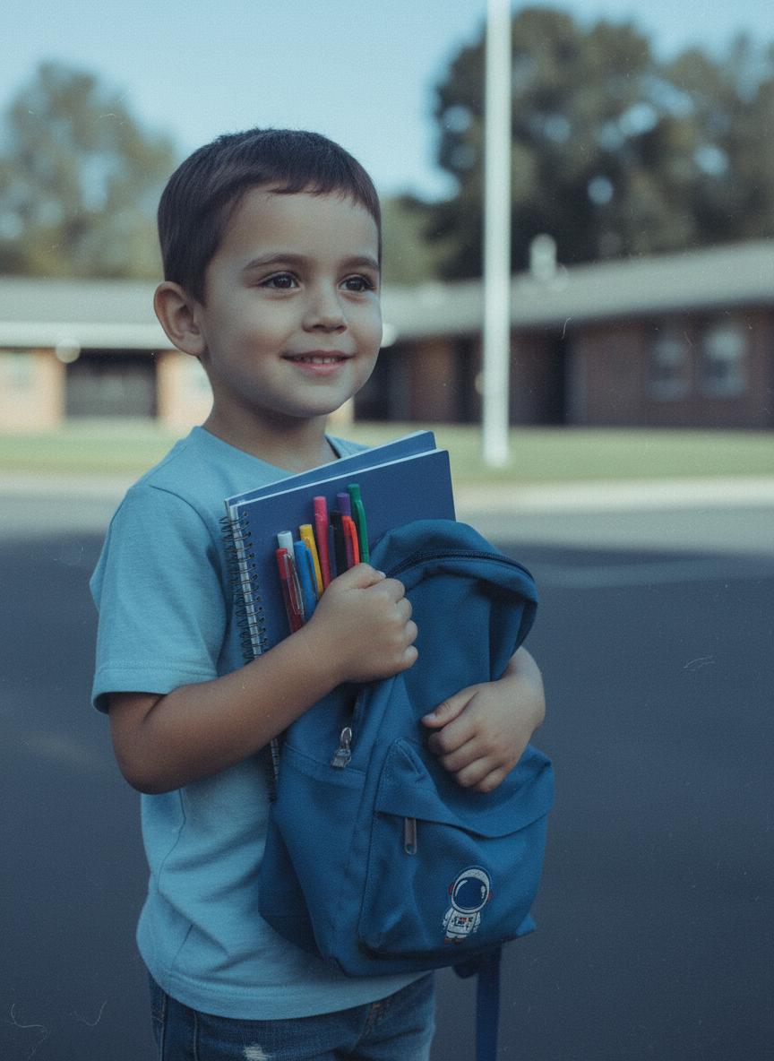 Child with school supplies